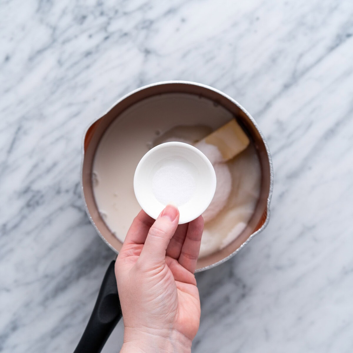butter, sugar, salt, and milk in a saucepan