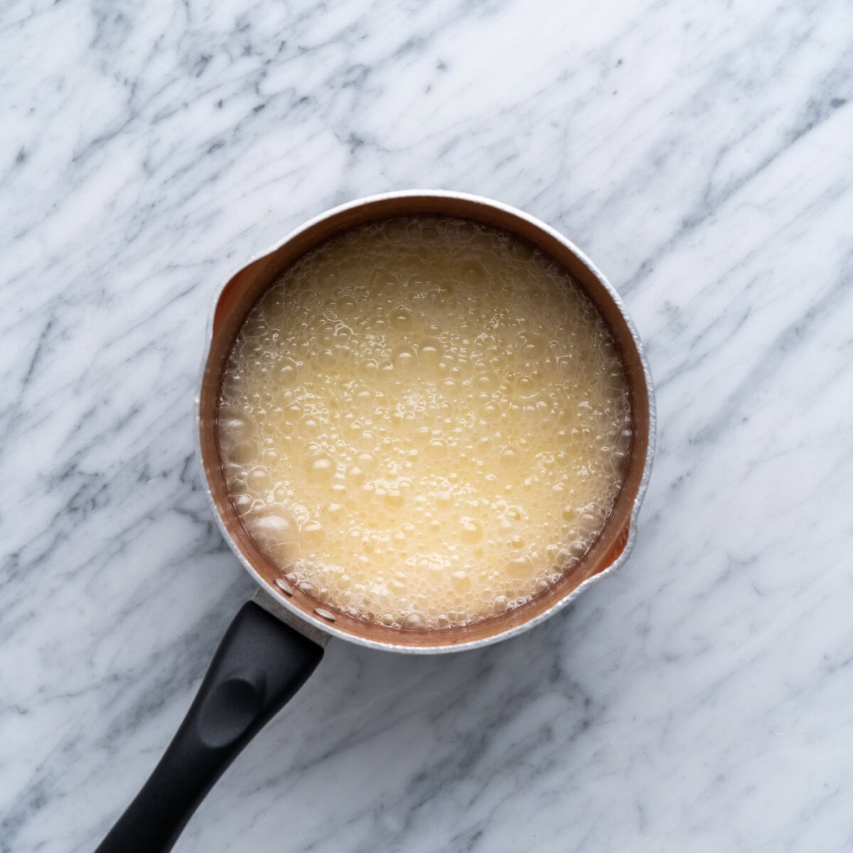 butter mixture boiling in a saucepan