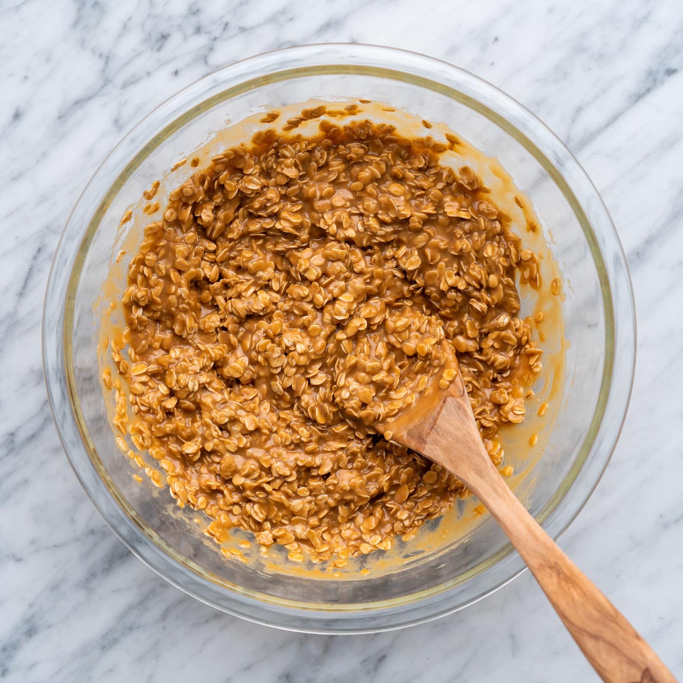 no bake peanut butter cookie mixture in a bowl