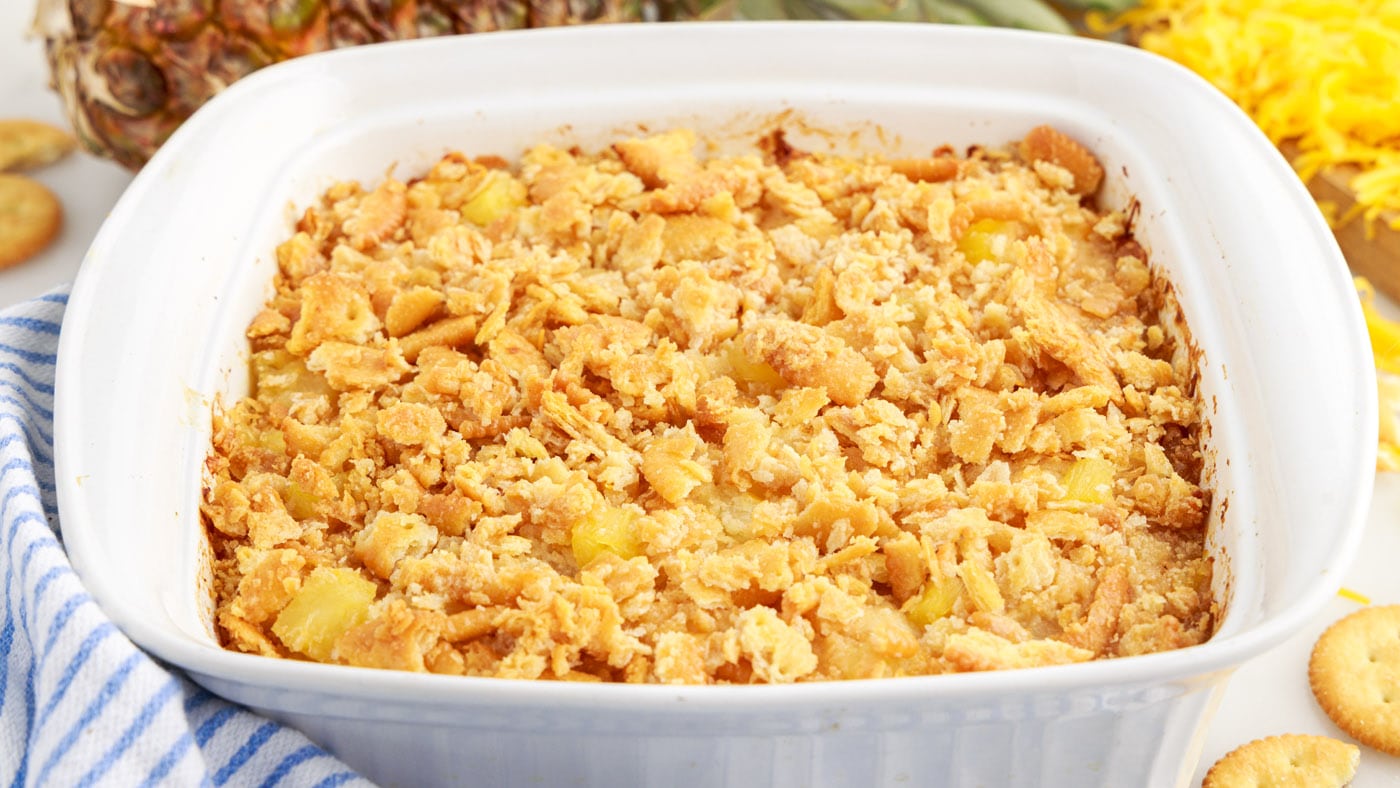This easy casserole has a little bit of everything. Sweetness from the pineapple, saltiness from the
