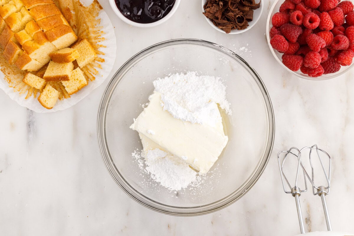 cream cheese, lemon juice, and powdered sugar in a mixing bowl