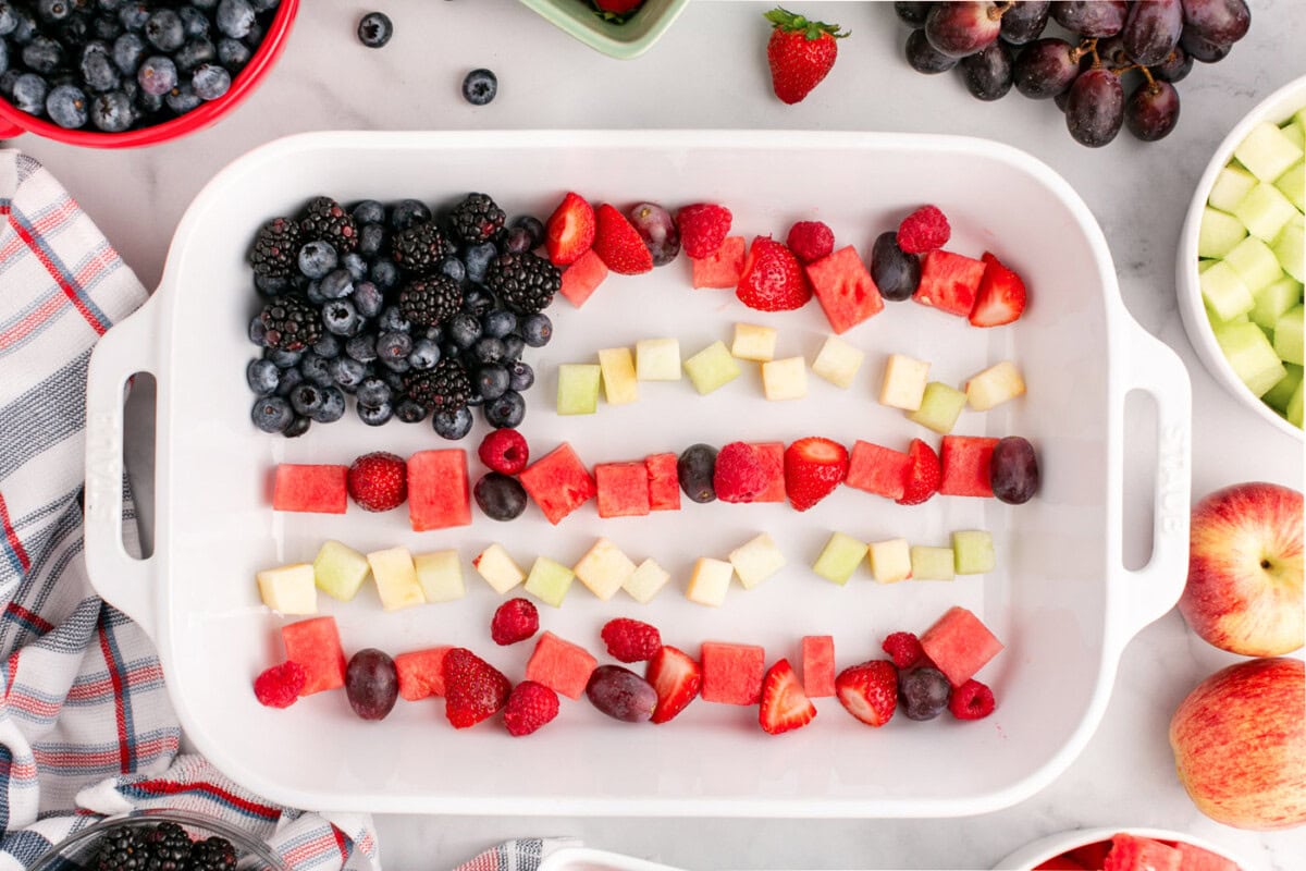 assembling a fruit salad american flag