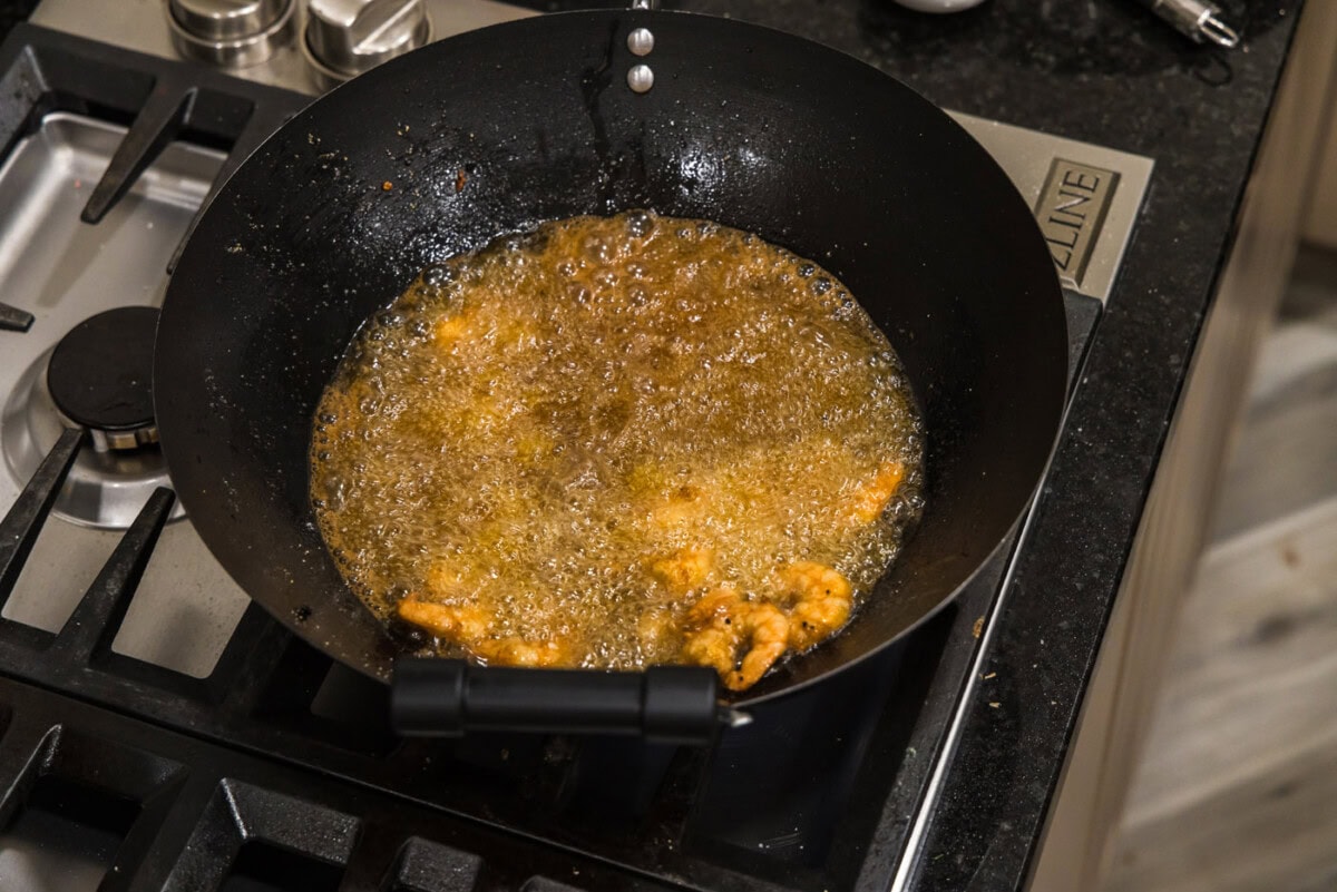fried shrimp in a wok