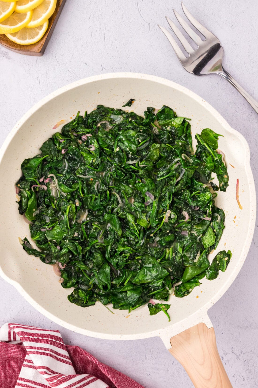 Sautéed Spinach in a skillet