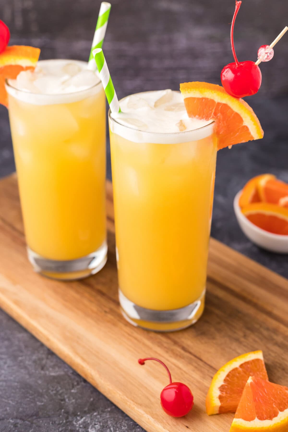 Two Skrew Loose Cocktails on a wooden board