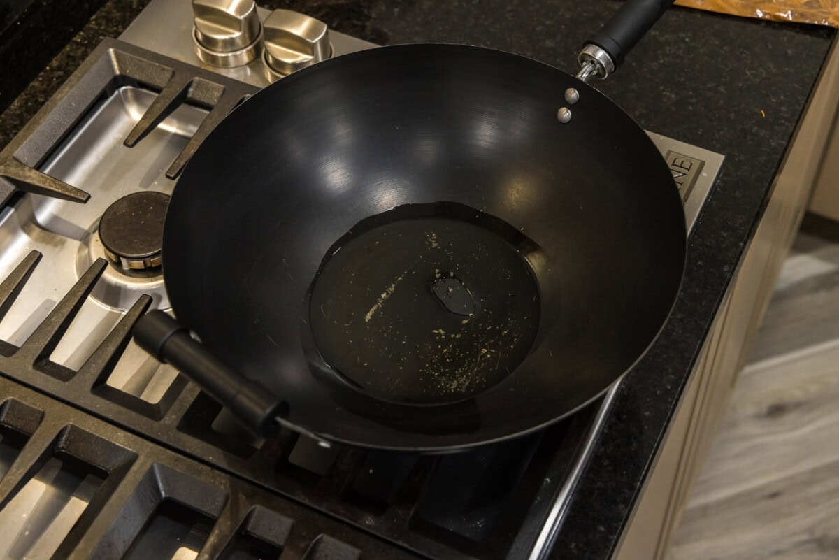 olive oil in wok