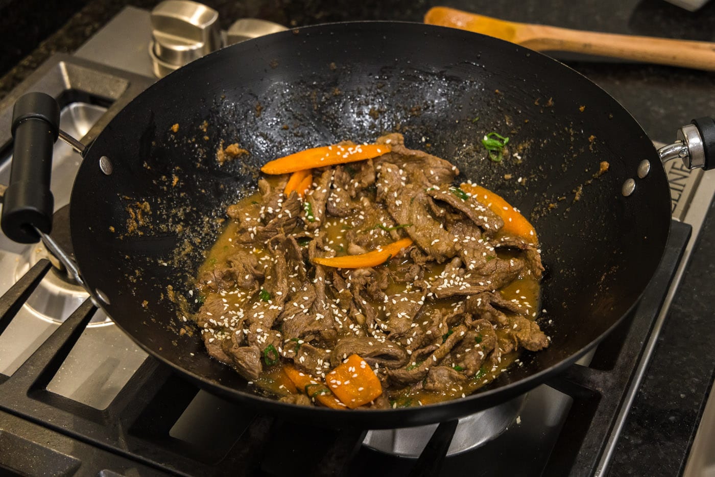 beef bulgogi in a wok