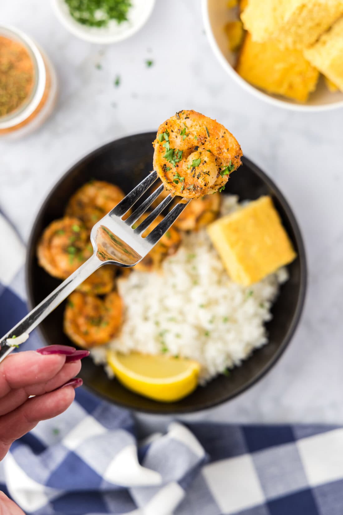 Cajun Shrimp on a fork