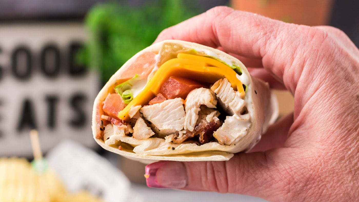 This easy chicken bacon ranch wrap is the lunch of all lunches with each bite tickling the tastebuds
