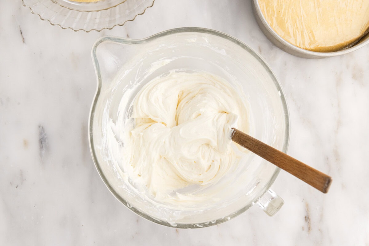 cream cheese frosting in a bowl