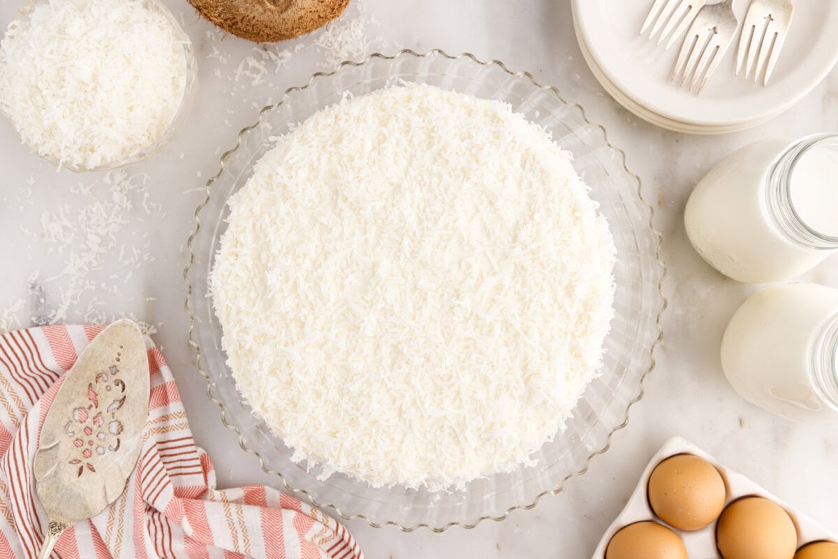 finished overhead of coconut cake