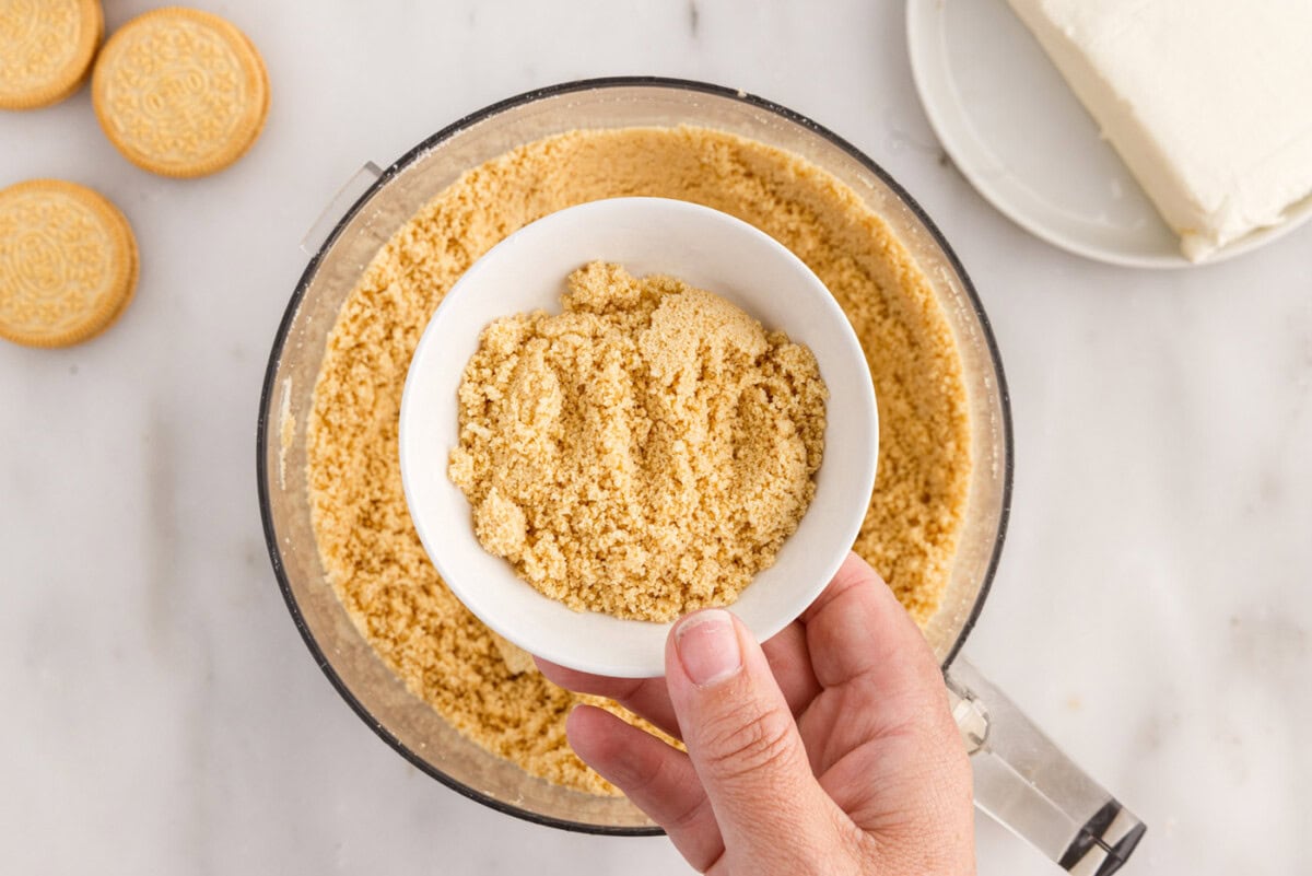 placed cookie crumbs in a bowl to reserve for later