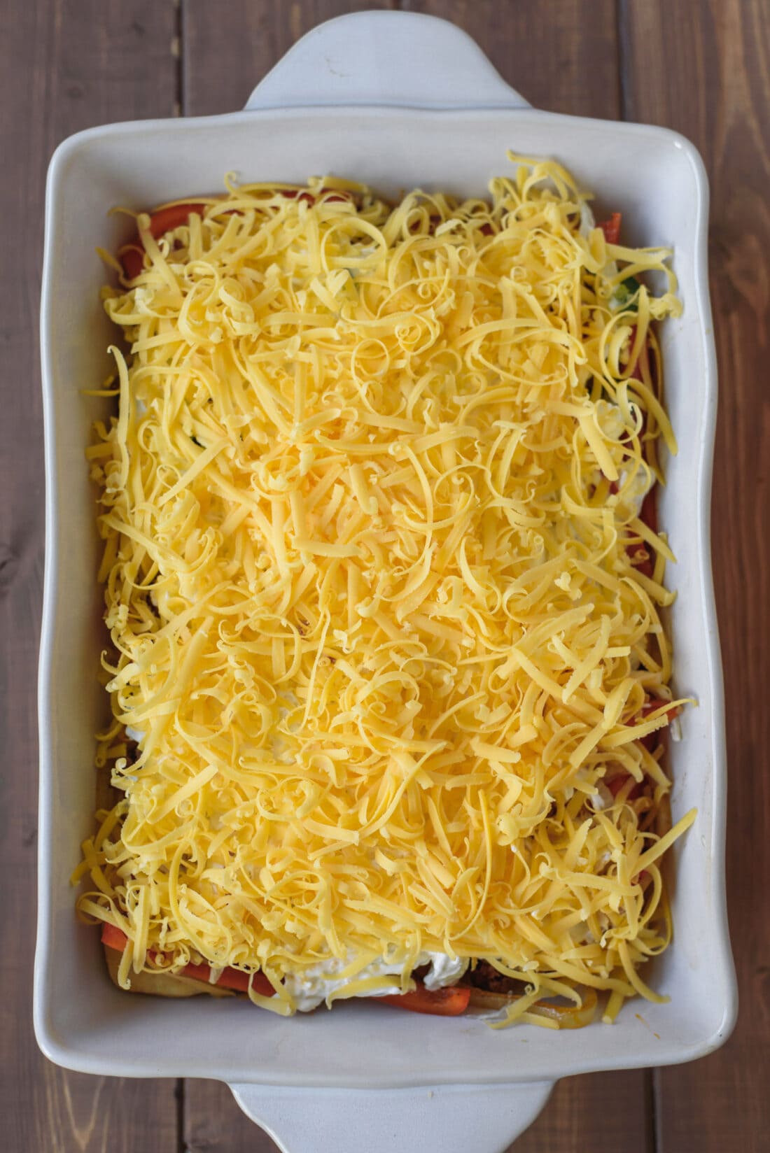 Casserole topped with shredded cheese