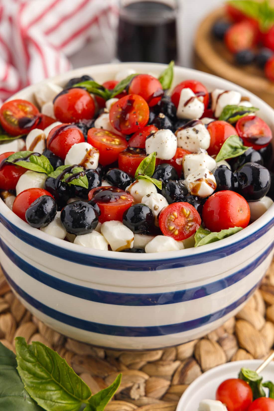 Bowl of Red, White & Blue Caprese Salad