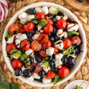 Overhead photo of Red, White & Blue Caprese Salad