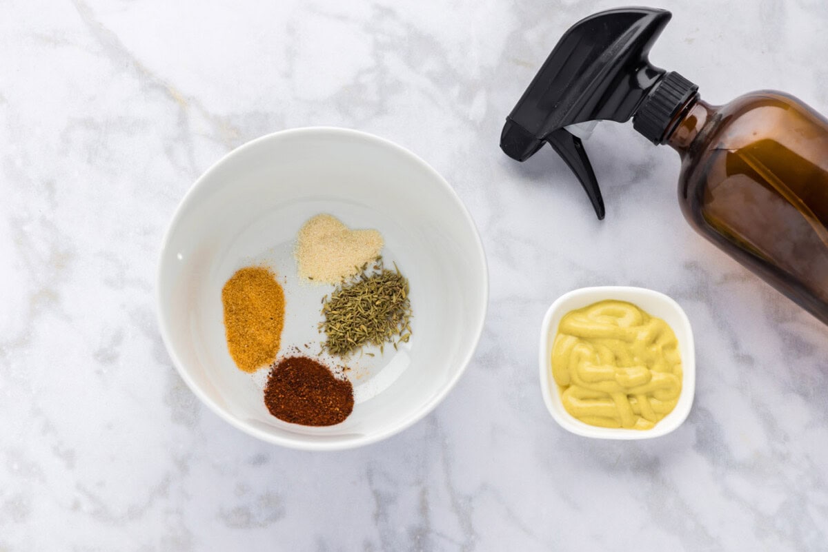 seasoning ingredients and spray mixture for beef short ribs in the smoker