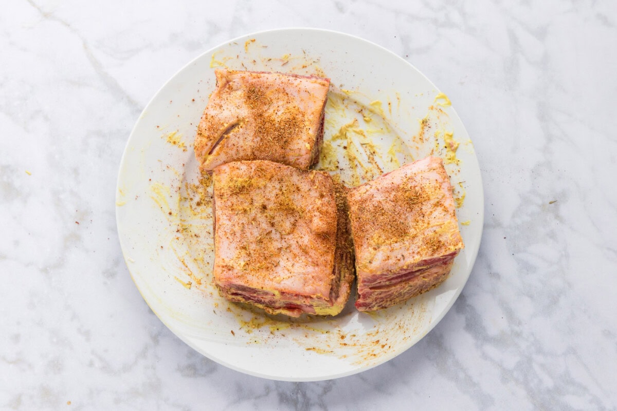 seasoned beef short ribs with Dijon mustard