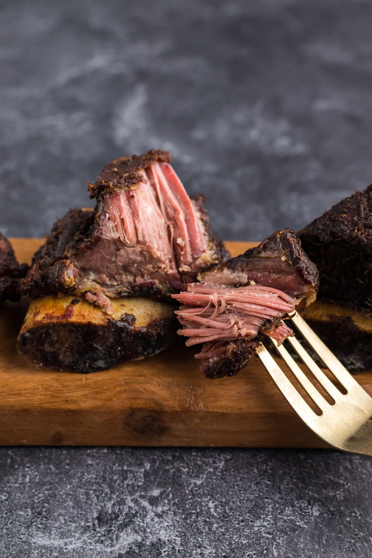Piece of Smoked Beef Short Rib on a fork