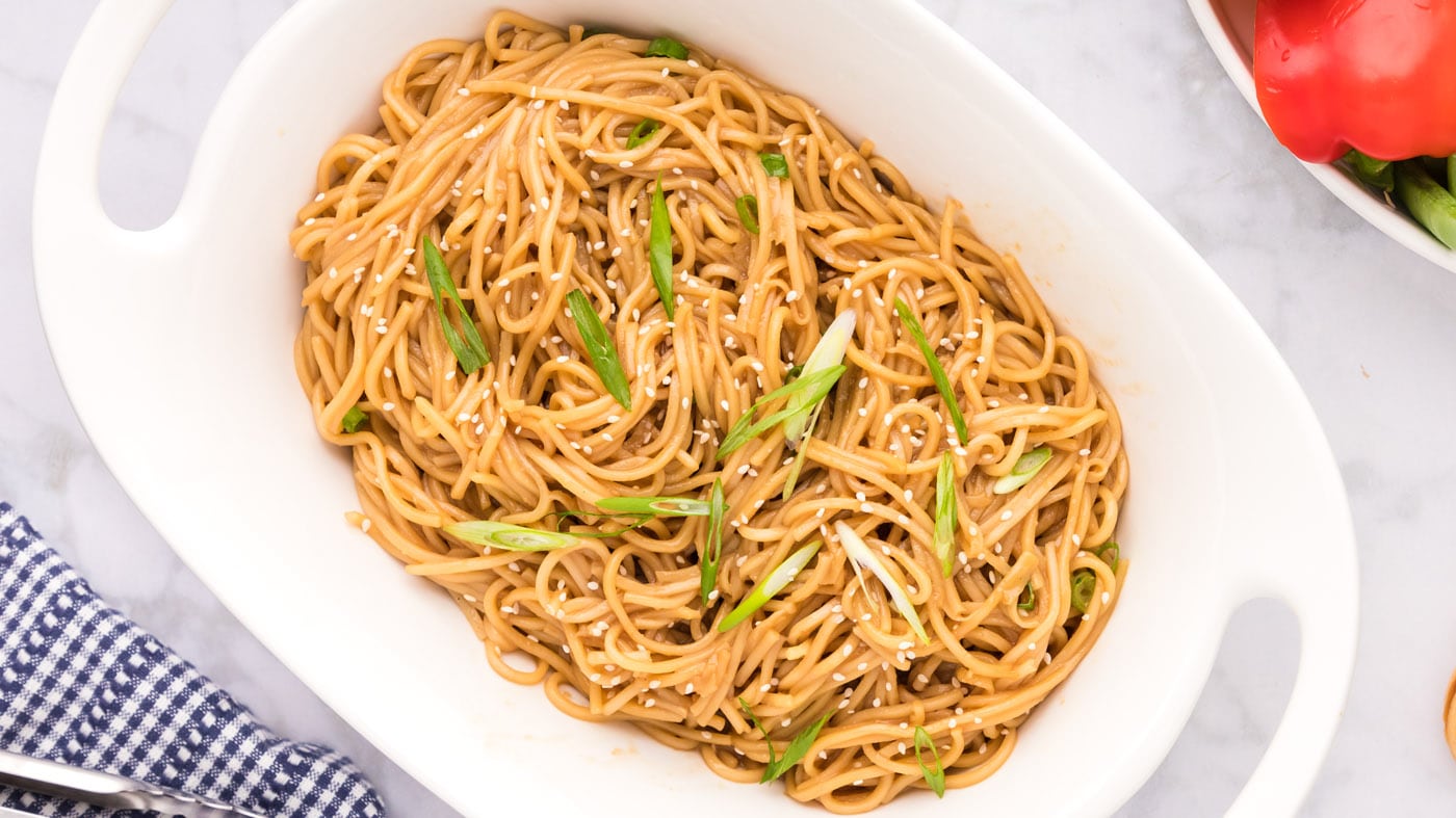 These restaurant-worthy teriyaki noodles are the perfect side to add a touch of sweet and tangy flav