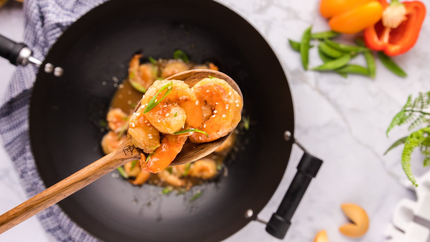 Teriyaki shrimp boasts a tangy-salty-sweet flavor profile. The flavors dance together in the skillet