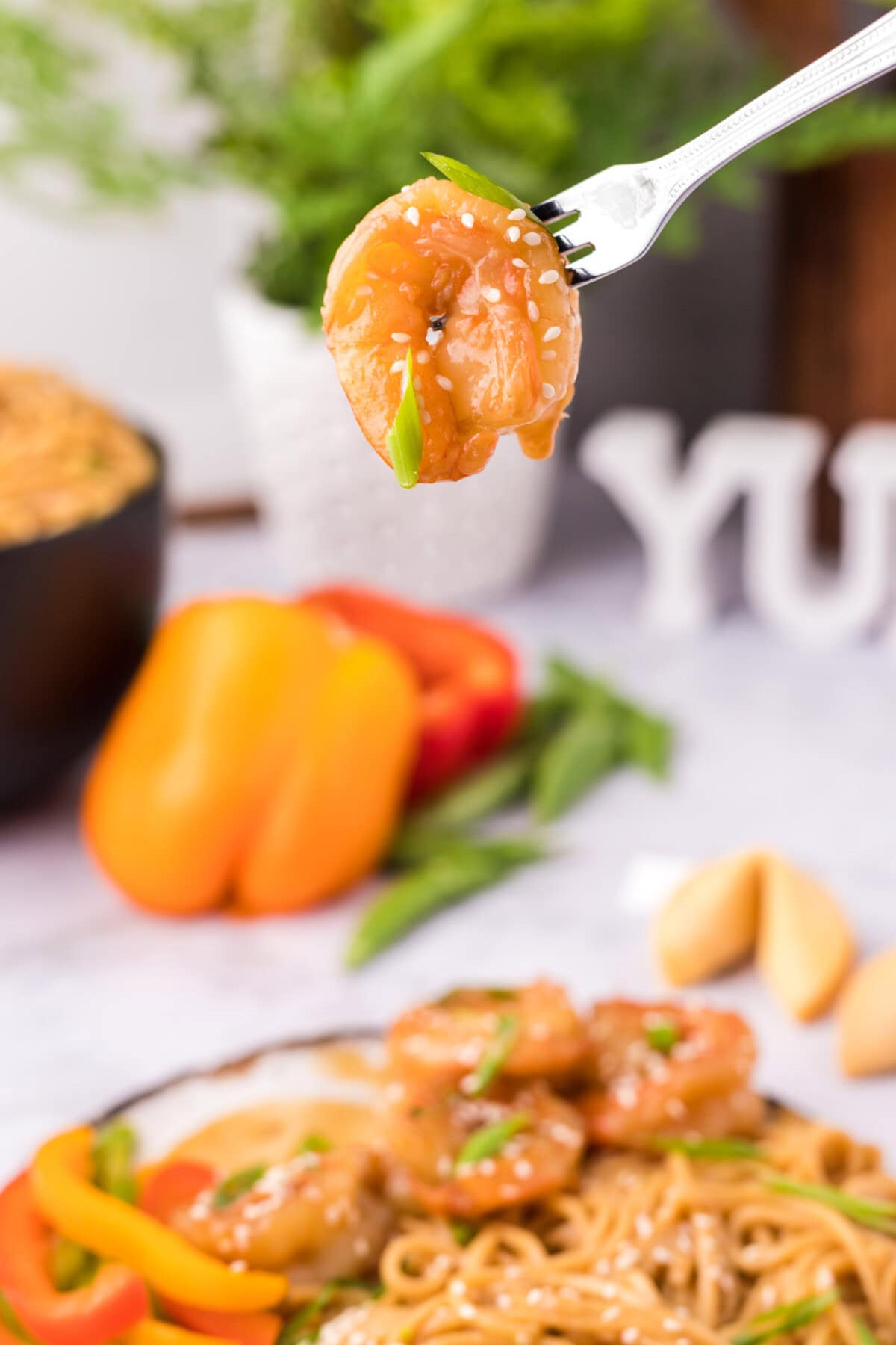 Teriyaki Shrimp on a fork