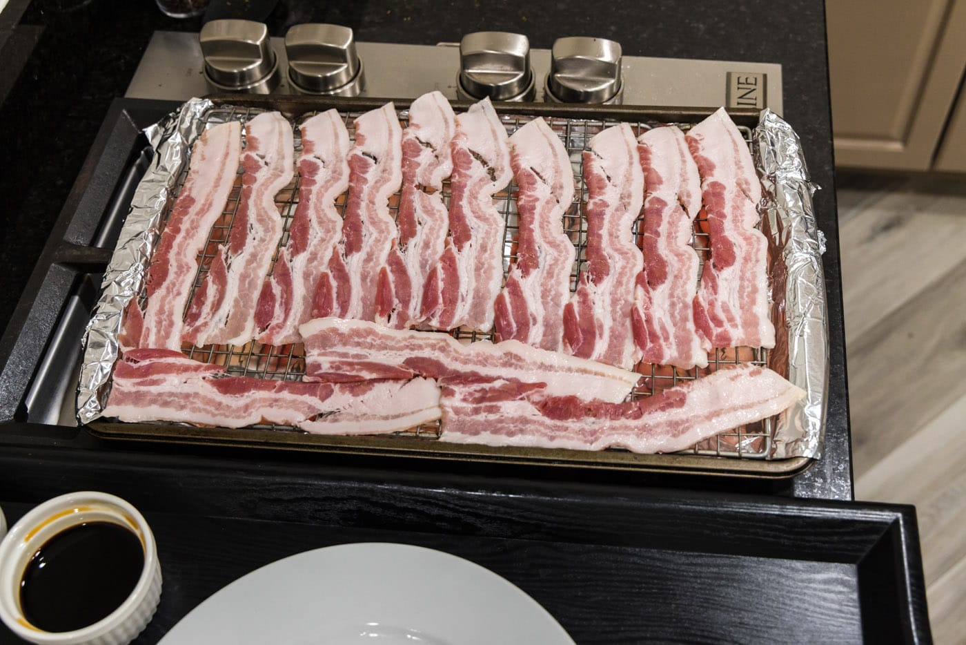 bacon on foil lined baking sheet