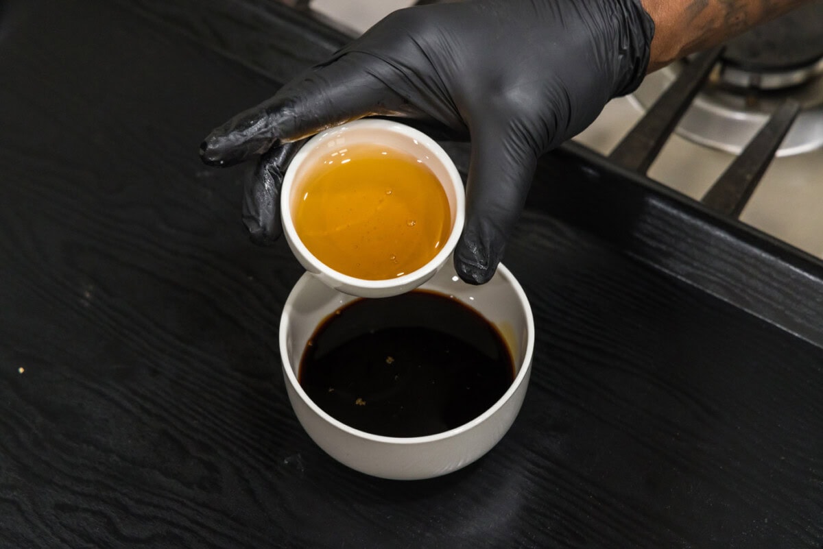 adding honey to maple soy sauce mixture