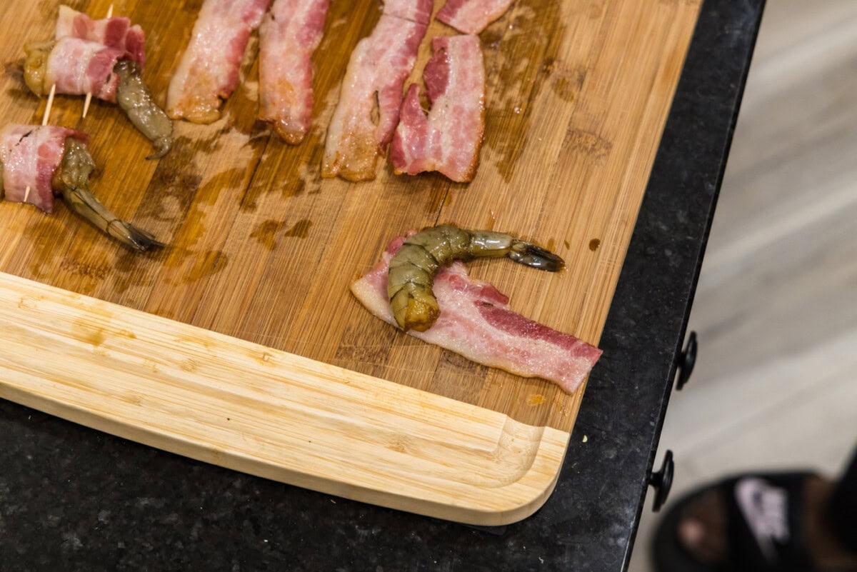 shrimp placed on top of bacon