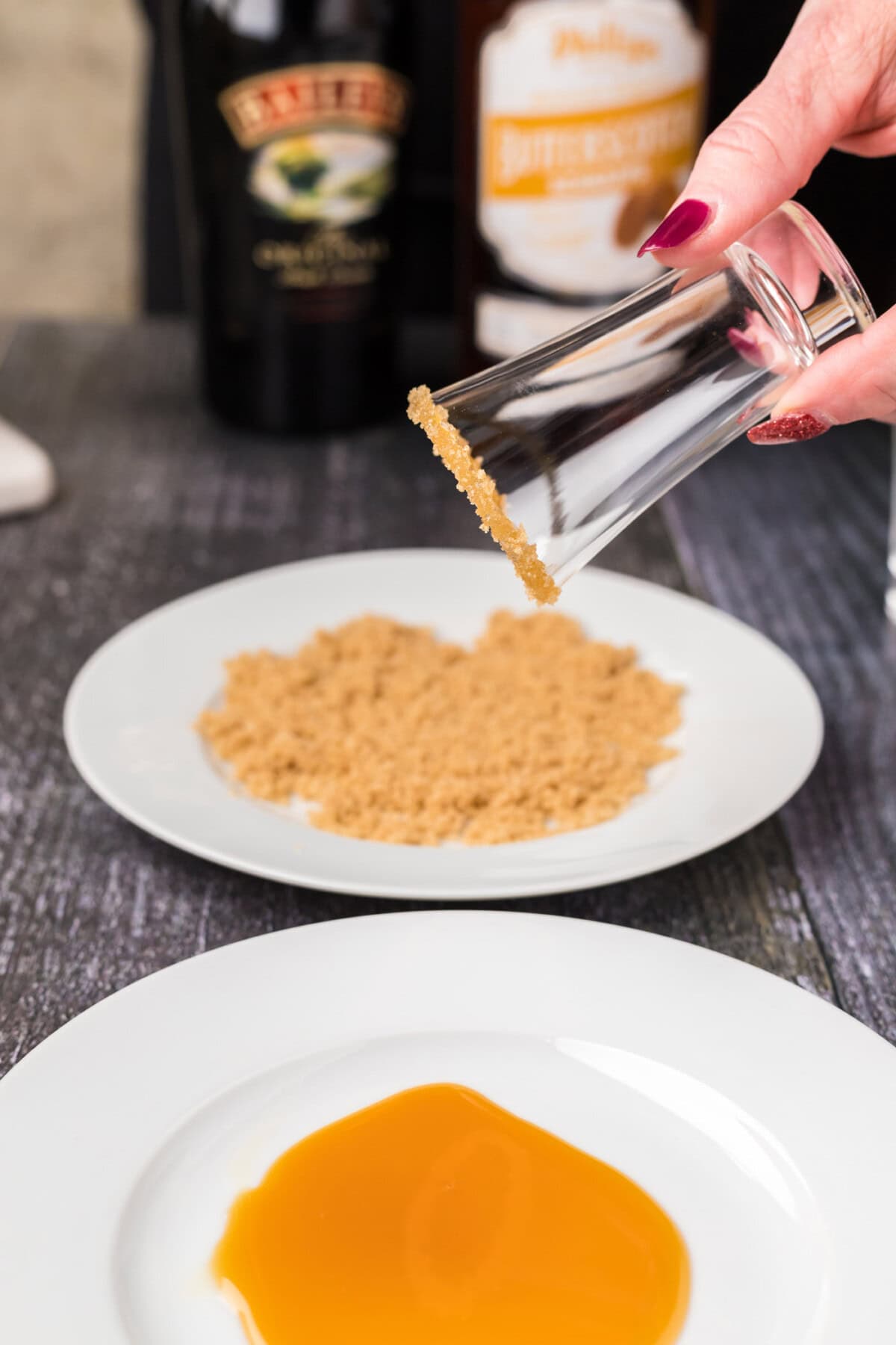 caramel and brown sugar rimmed shot glass