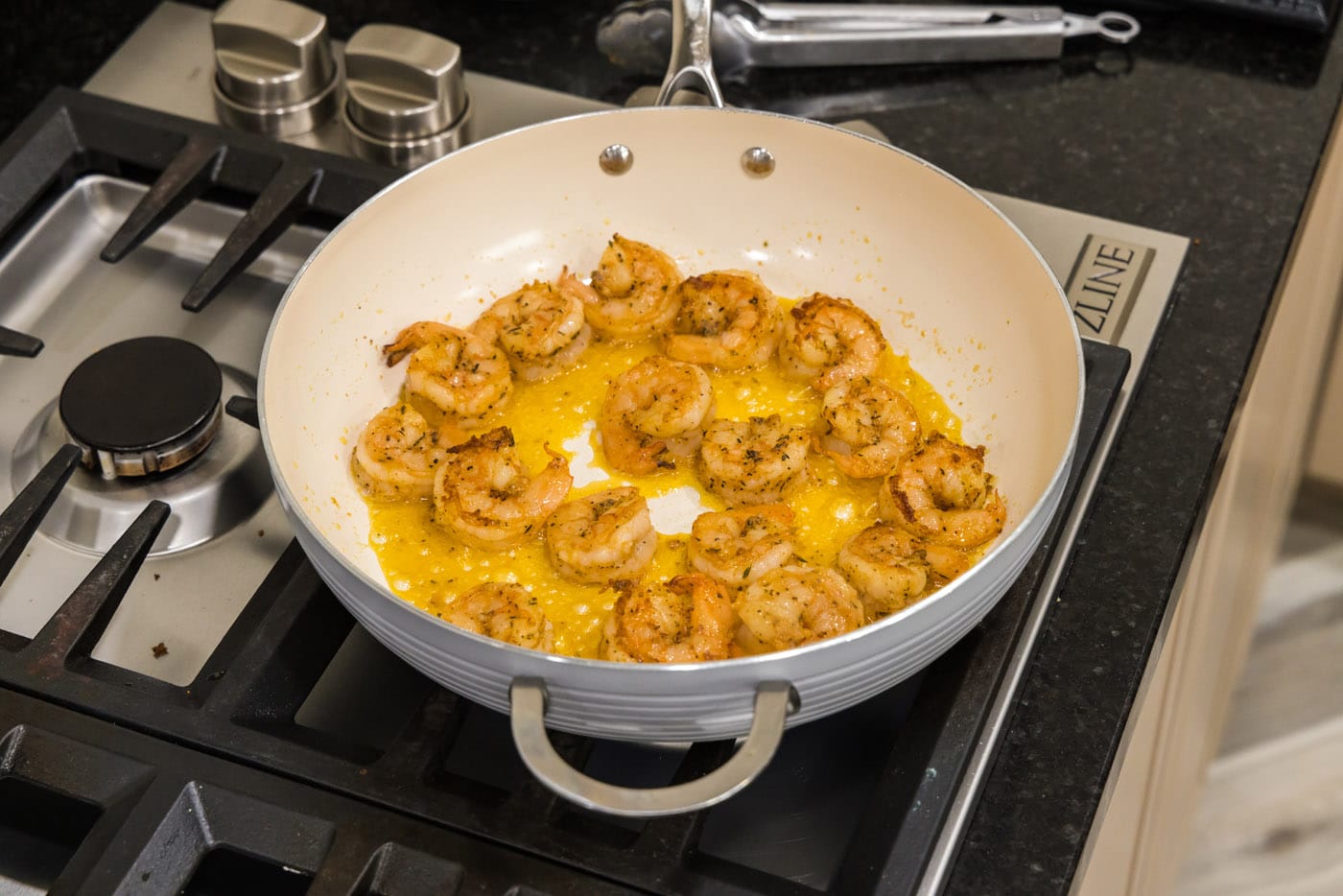 cooked shrimp in a skillet