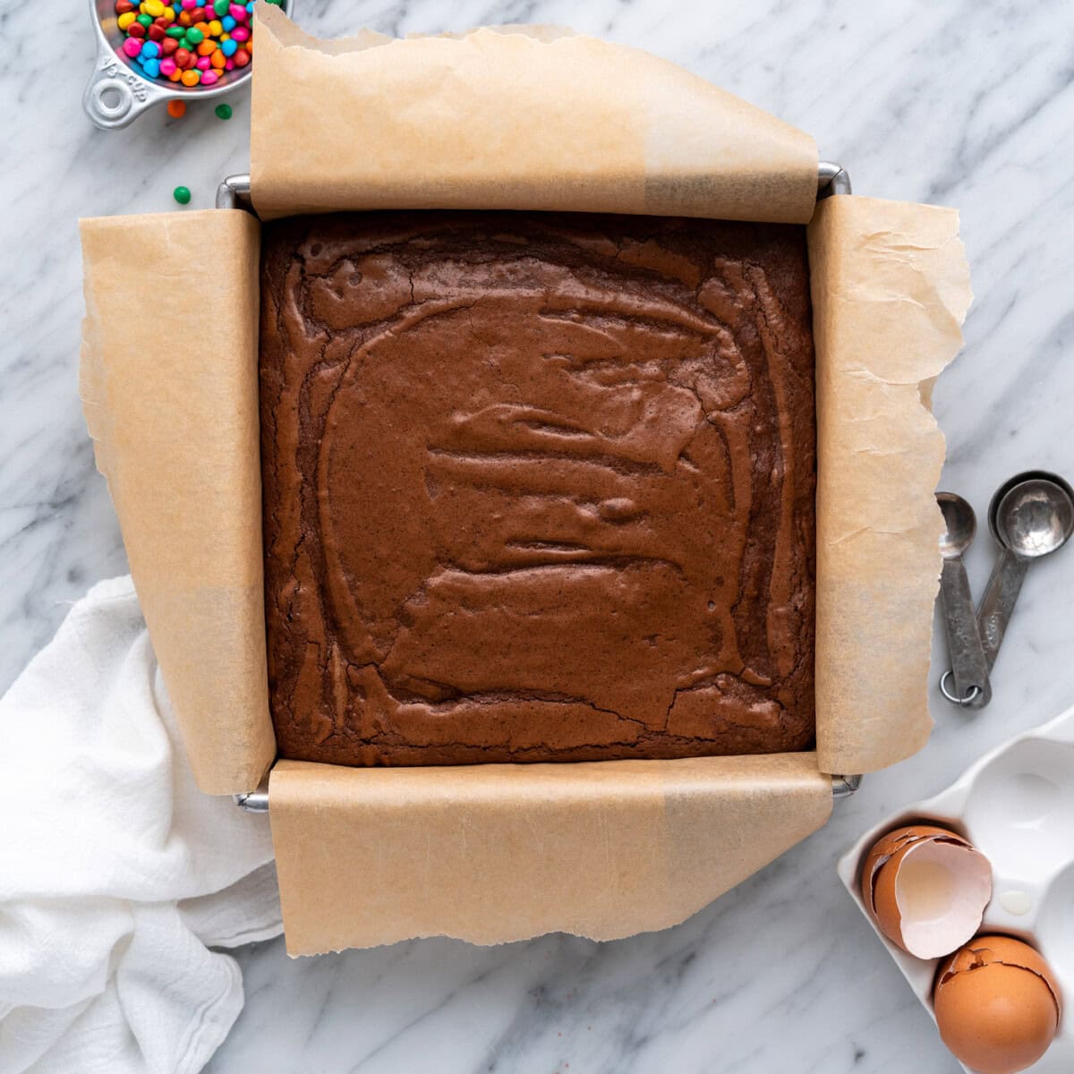 finished brownies in a baking dish