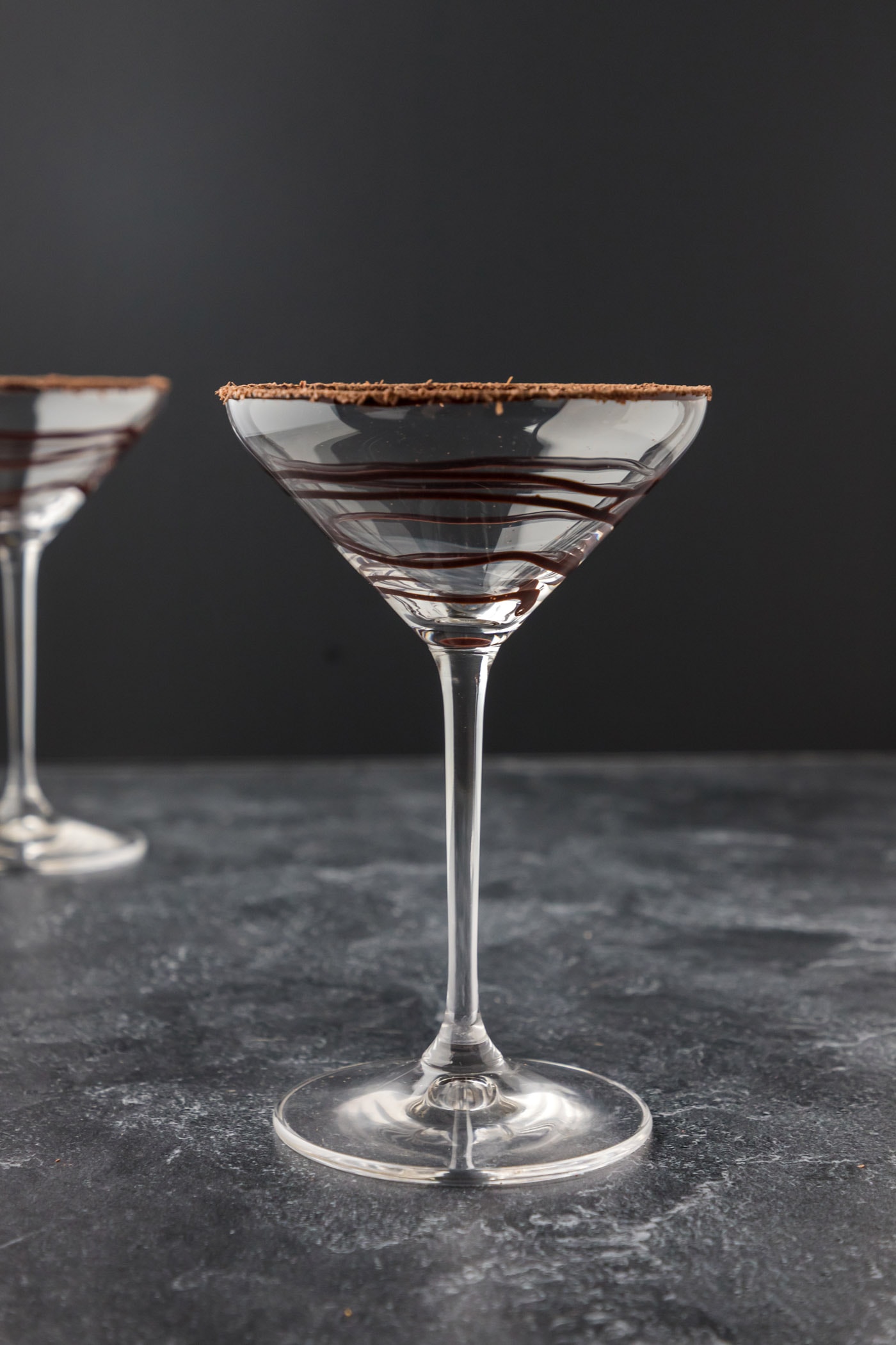 cocktail glass with chocolate drizzle