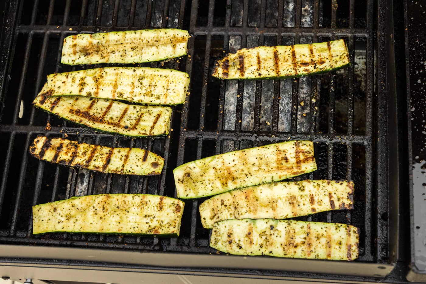 zucchini with char marks on the grill