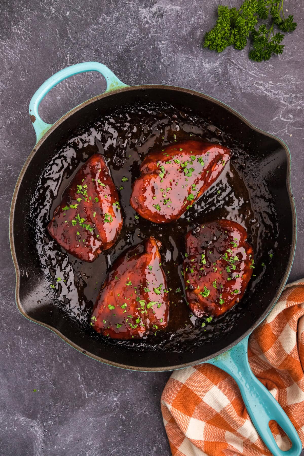 Honey Garlic Chicken Breasts in a skillet 