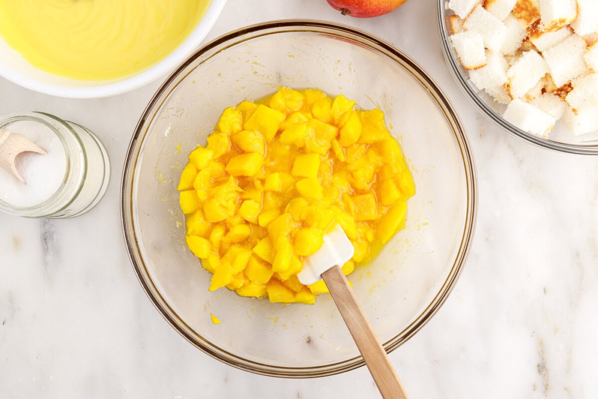 macerated mangoes in a bowl