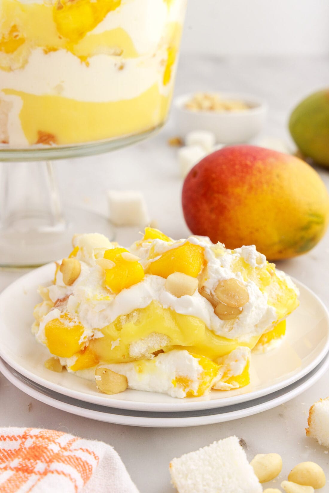 Serving of Mango Trifle on a plate
