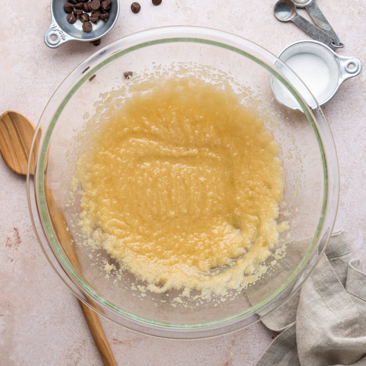 sugar, butter, and oil mixture in a bowl