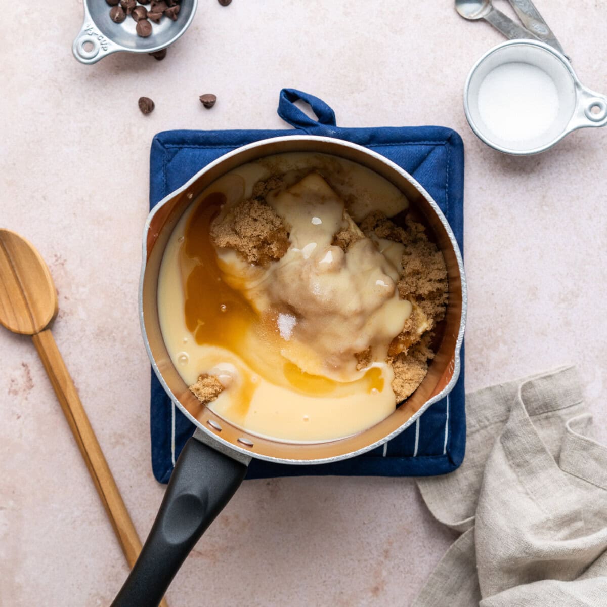 homemade caramel ingredients in a saucepan