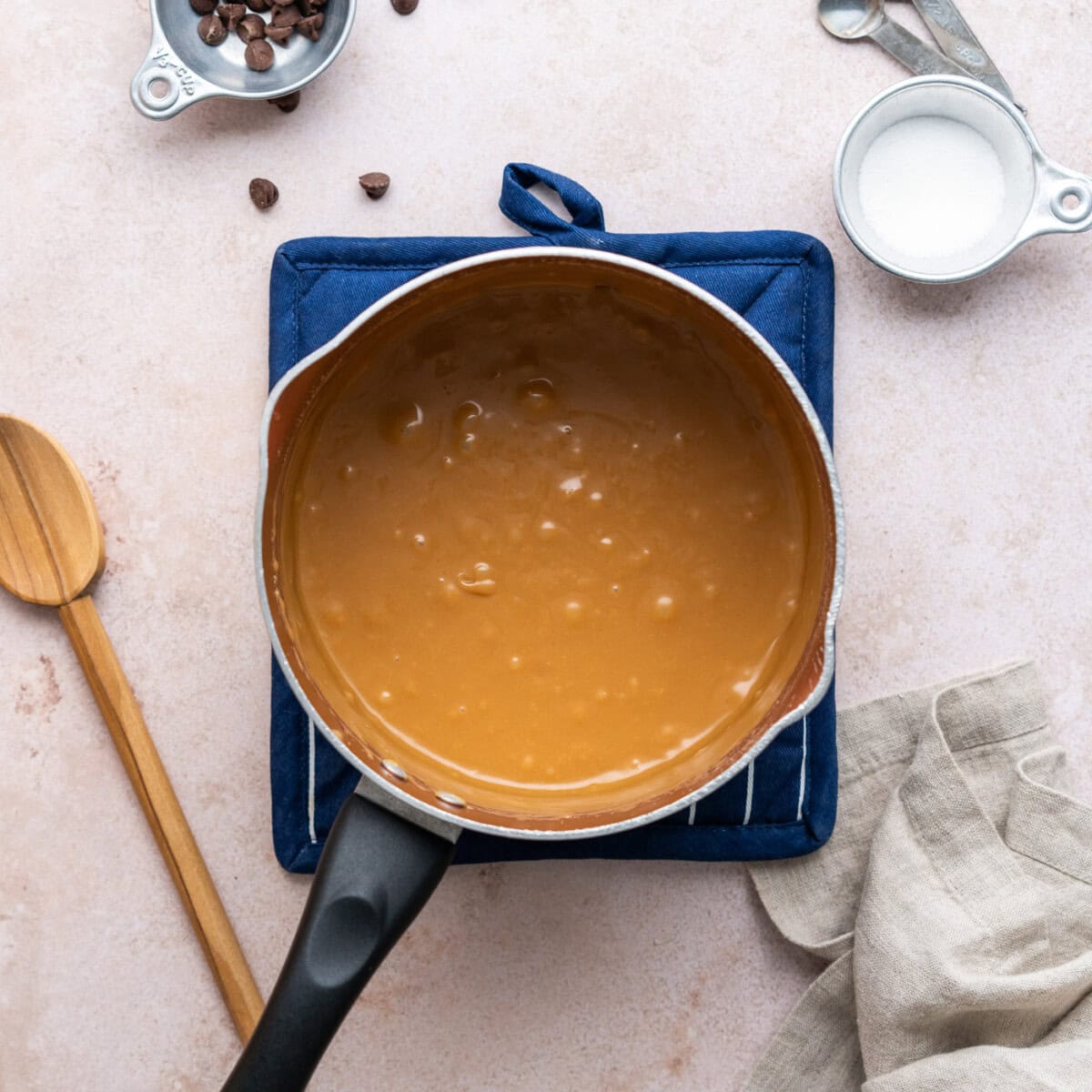 finished caramel in a saucepan