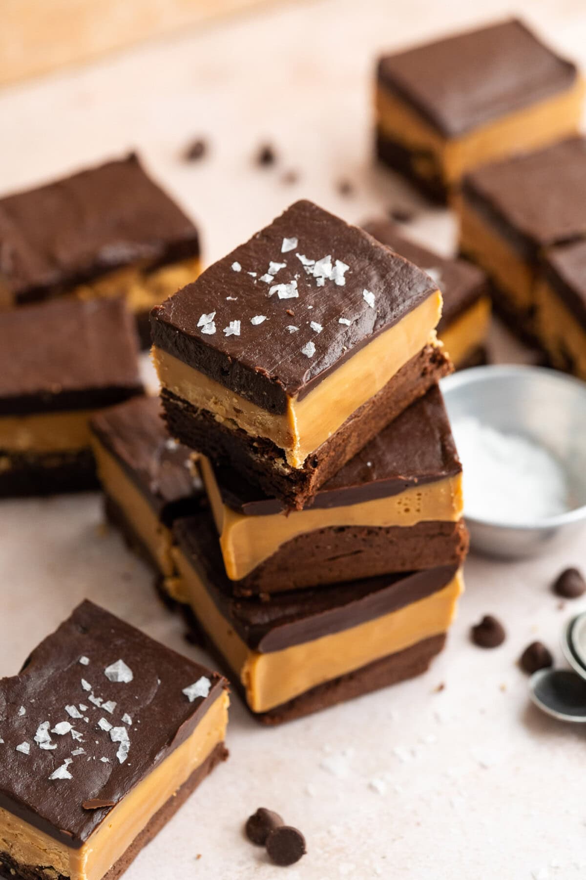 Stack of three Millionaire Brownies with others around it
