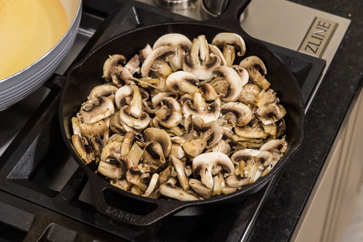 sliced mushrooms in a skillet