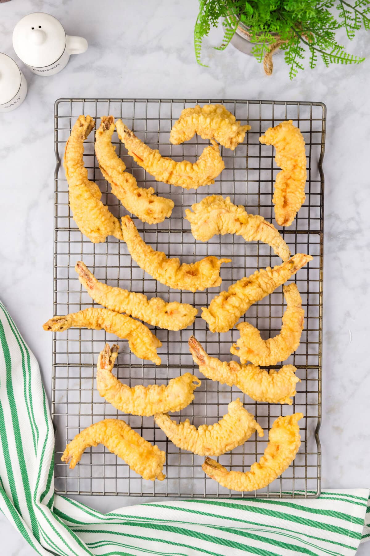 Shrimp Tempura on a wire rack