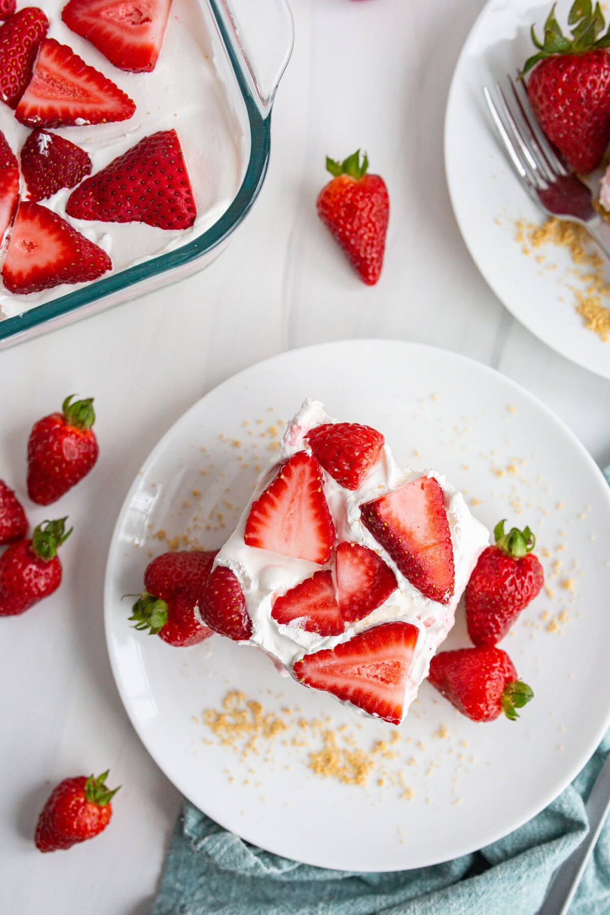 Overhead photo of Strawberry Lasagna on a plate 