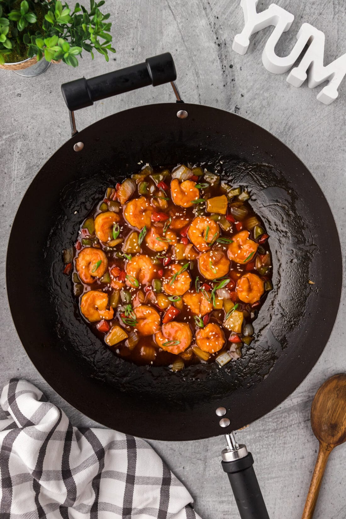 Sweet and Sour Shrimp in a wok