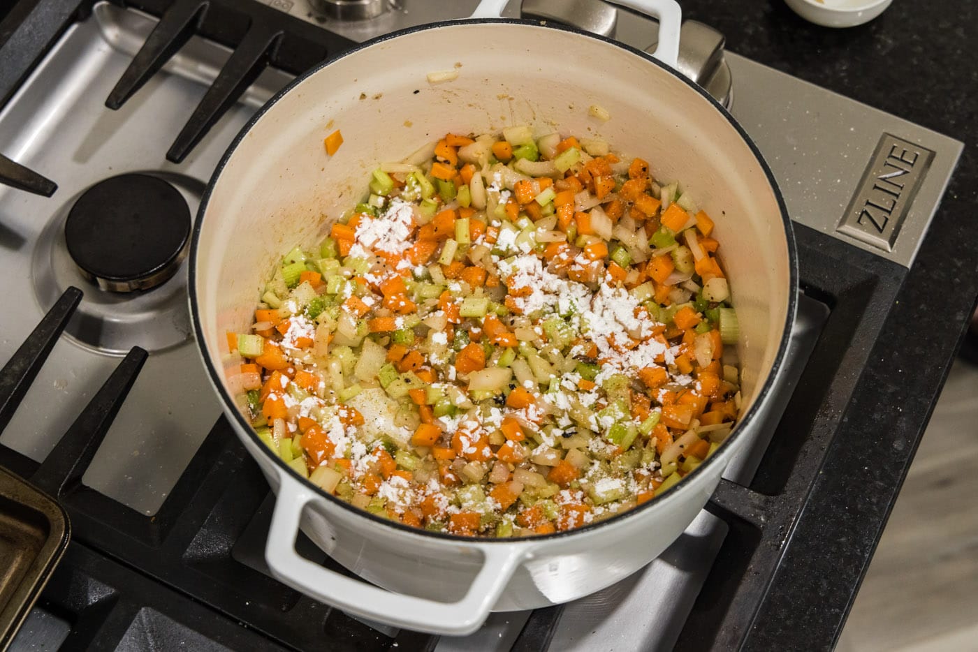 cornstarch added to vegetables in dutch oven