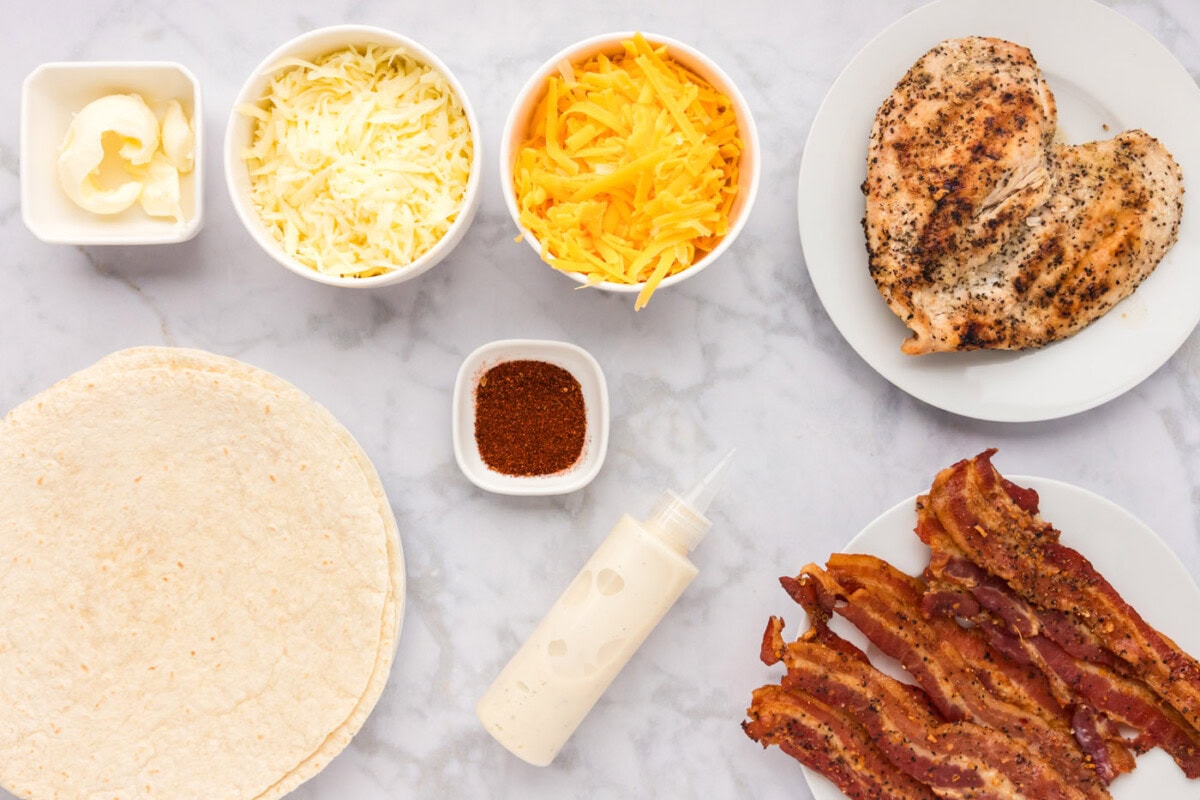 Ingredients for Chicken Bacon Ranch Quesadillas