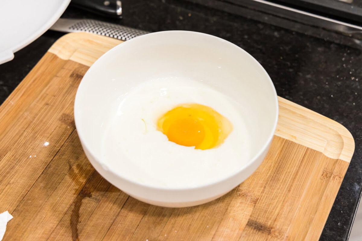 egg and buttermilk in a bowl