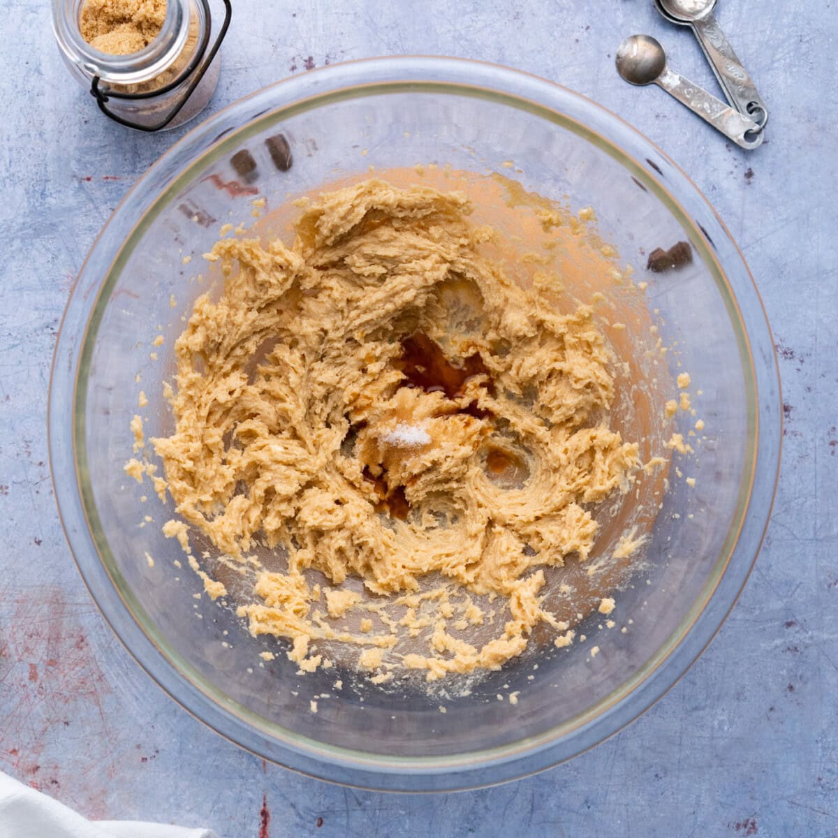 adding vanilla and salt to edible cookie dough