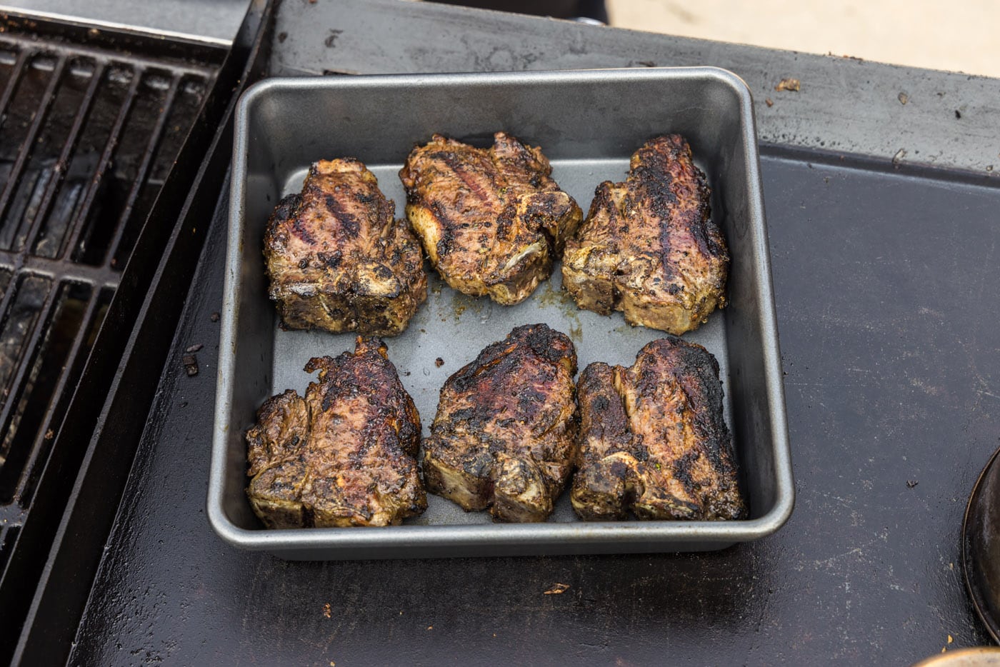 grilled lamb loin chops in a baking pan