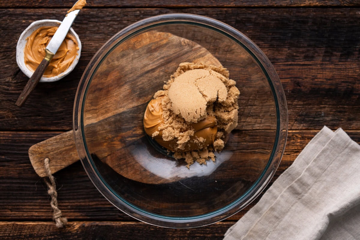 brown sugar and peanut butter in a mixing bowl